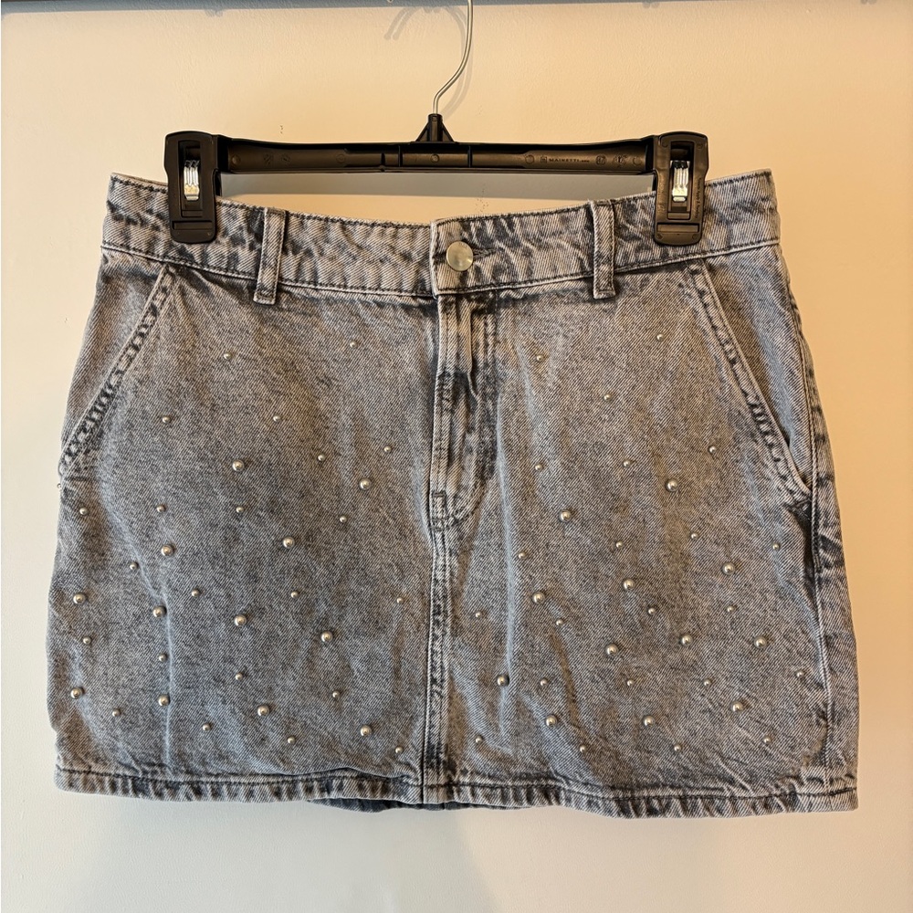 Zara Light Gray Mini Skirt with metal Details